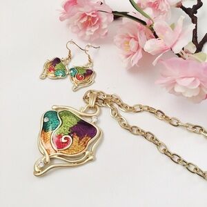 Multicolored Abstract Earrings & Necklace Set